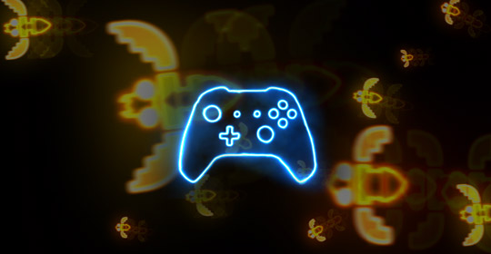 Controller graphic over image of Cyber Bee enemies flying